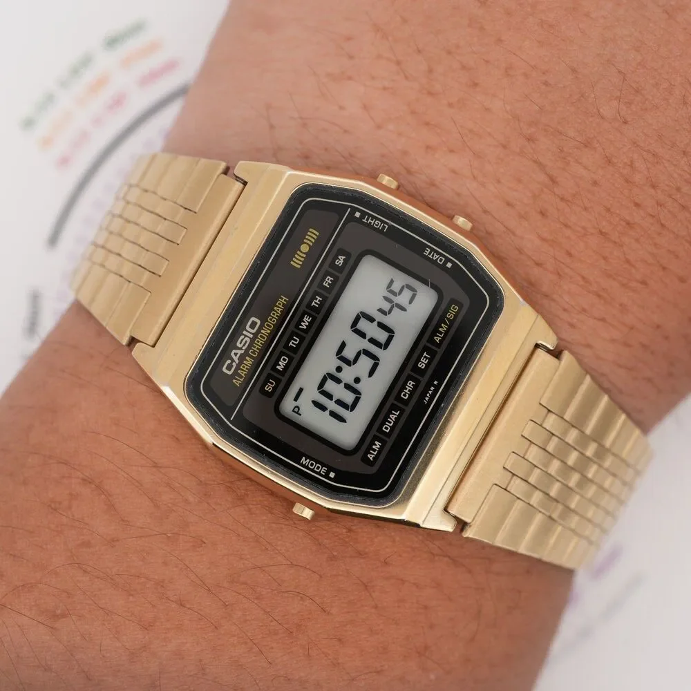 Vintage Casio 1980s A661G Slim Gold Digital Watch Module 237 Alarm Chronograph